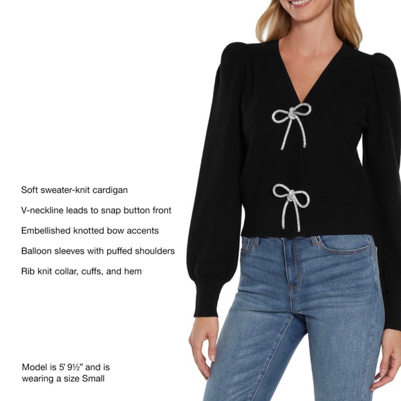 NWT Express Sparkle Bow Cardigan SOLD OUT Puff Sleeve Black XL - Picture 10 of 15